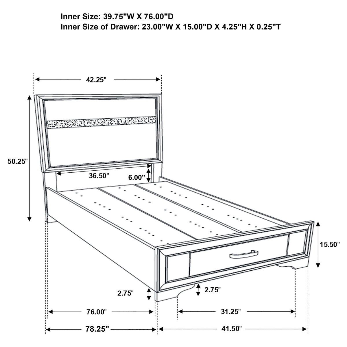 Miranda 51-inch Wood Storage Panel Bed - Twin, White