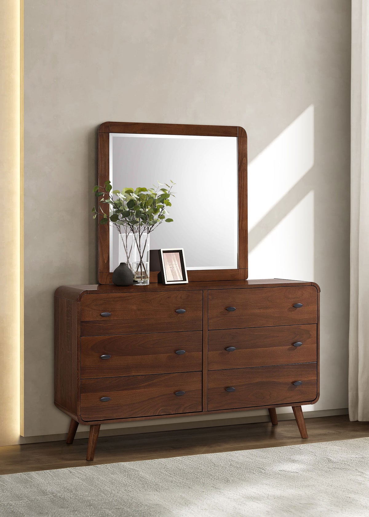 Robyn 6-drawer Dresser - Dark Walnut, With Mirror