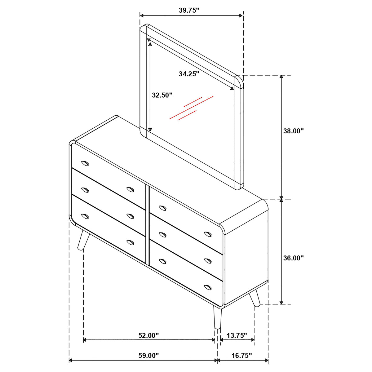 Robyn 6-drawer Dresser - Dark Walnut, With Mirror