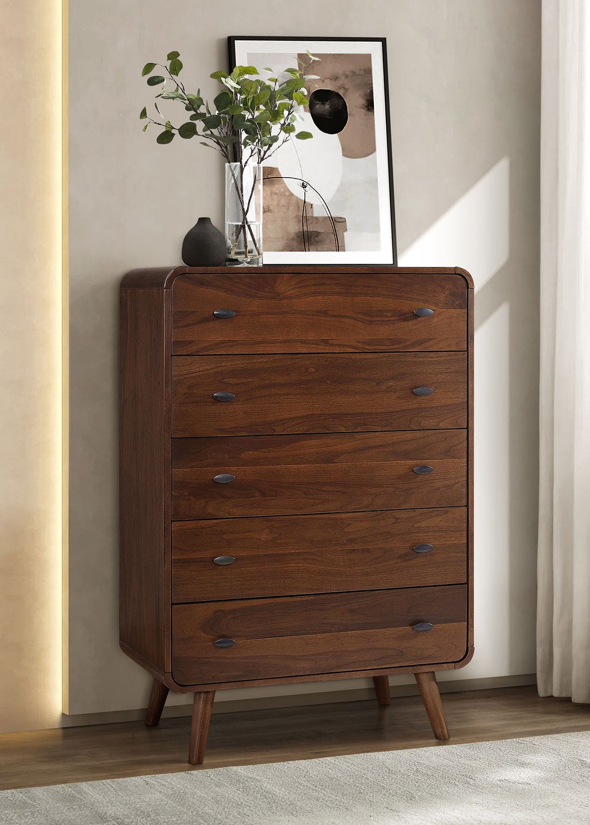 Robyn 5-drawer Bedroom Chest of Drawers - Dark Walnut