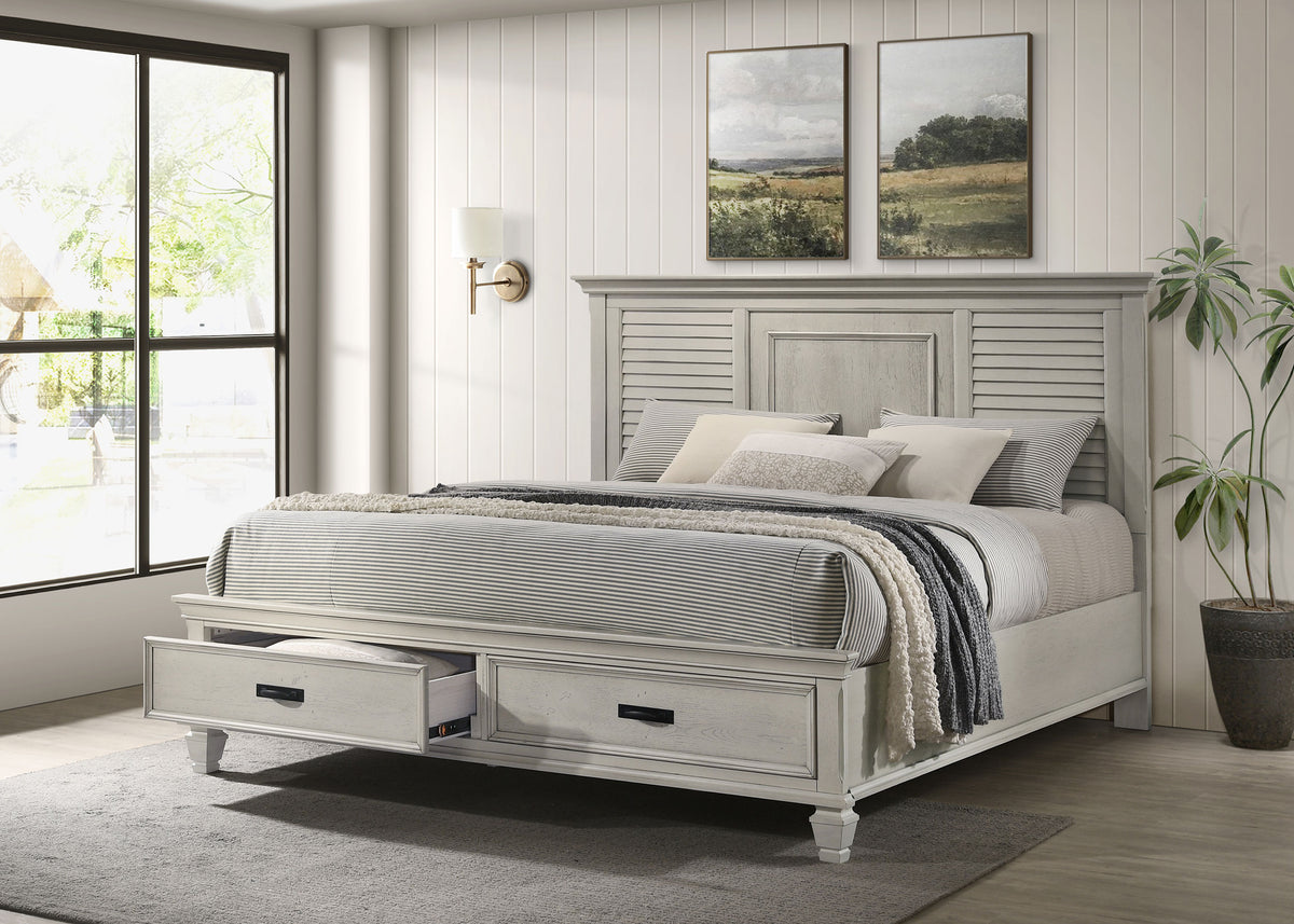 Franco Wood Storage Panel Bed Distressed White - Eastern King