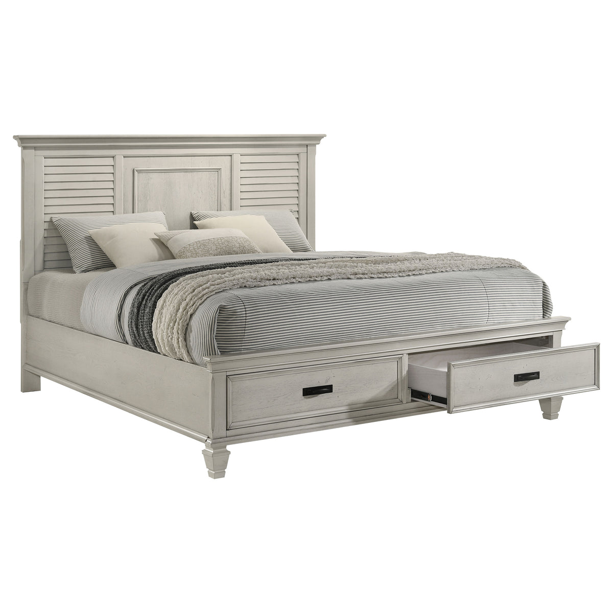 Franco Wood Storage Panel Bed Distressed White - Eastern King
