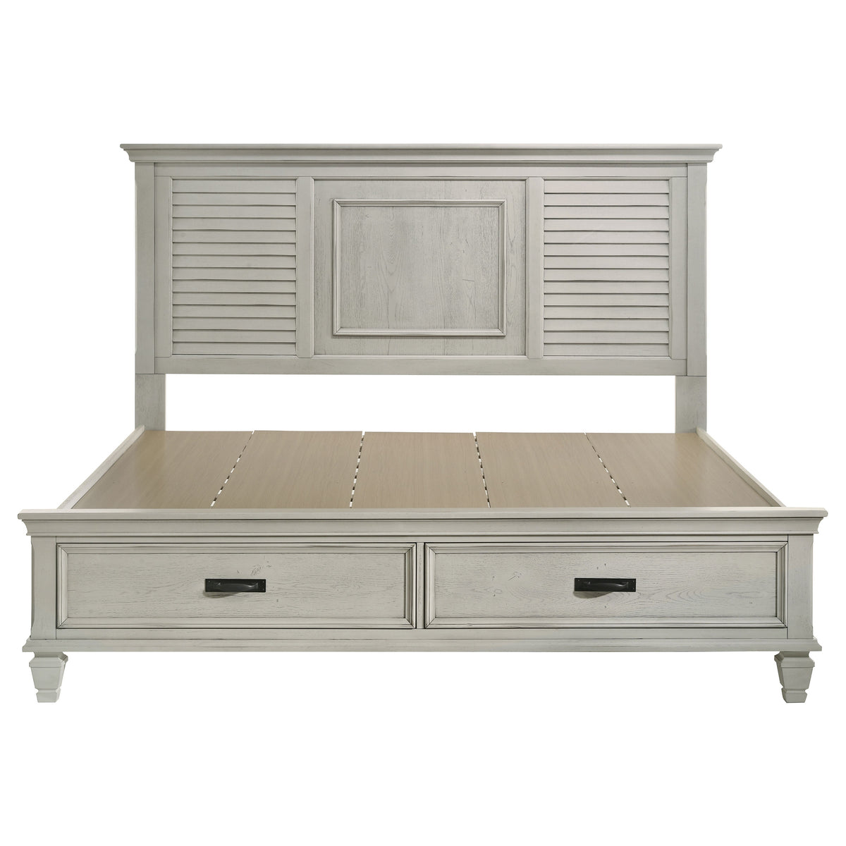Franco Wood Storage Panel Bed Distressed White - Eastern King