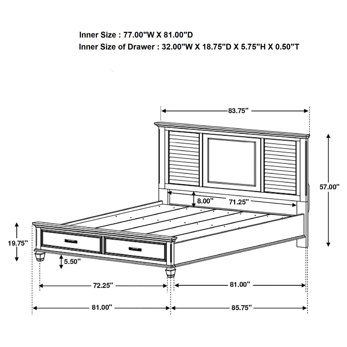 Franco Wood Storage Panel Bed Distressed White - Eastern King