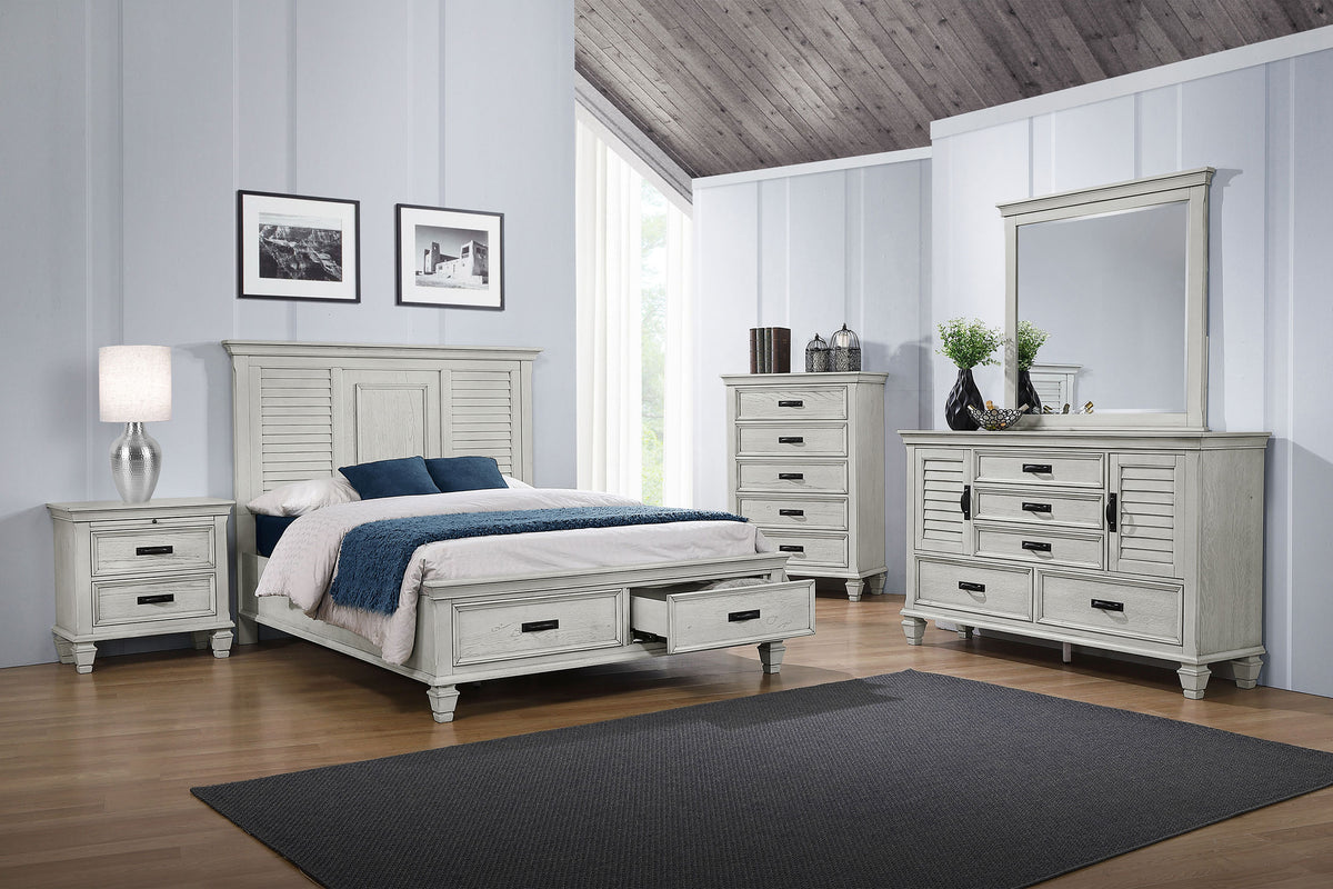 Franco Wood Storage Panel Bed Distressed White - Eastern King