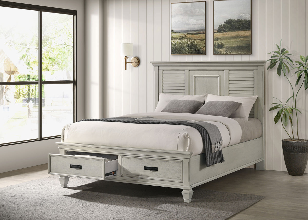 Franco Wood Storage Panel Bed Distressed White - Queen