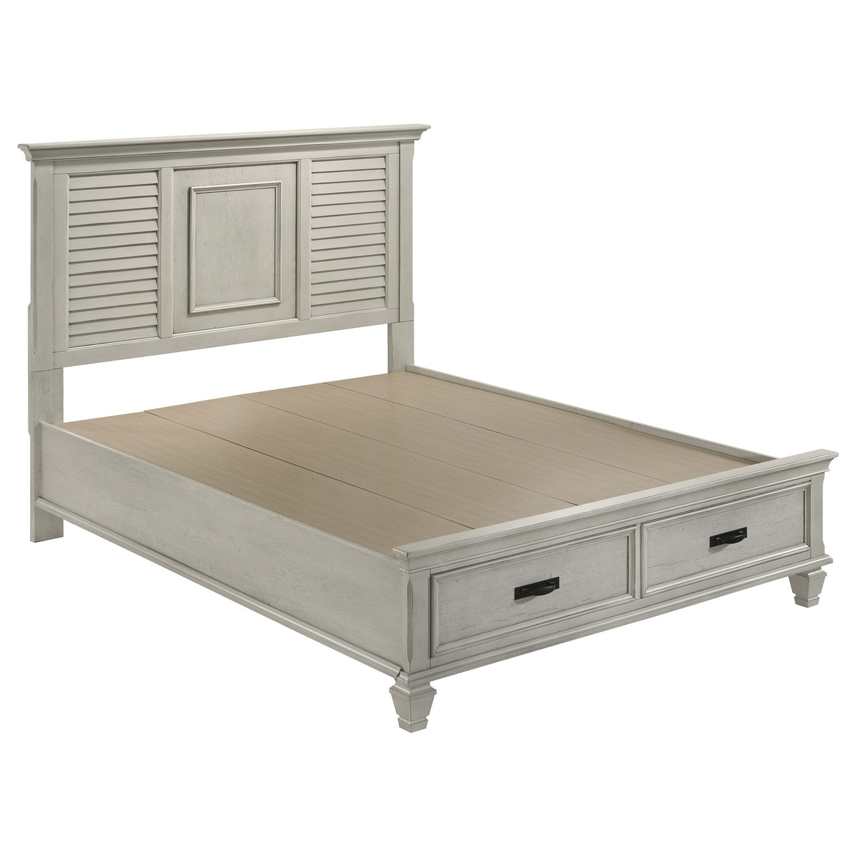 Franco Wood Storage Panel Bed Distressed White - Queen