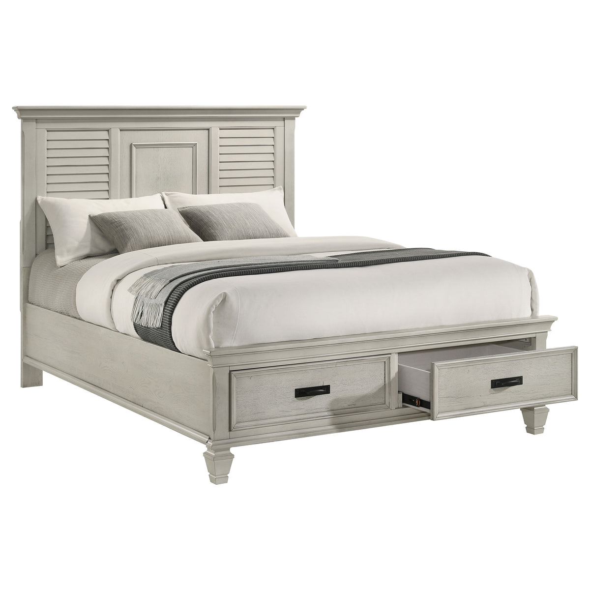 Franco Wood Storage Panel Bed Distressed White - Queen