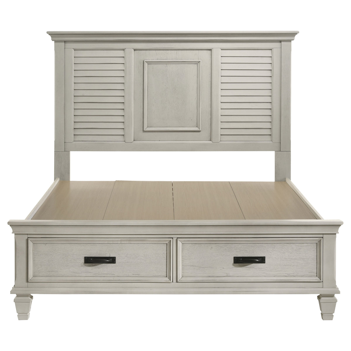 Franco Wood Storage Panel Bed Distressed White - Queen