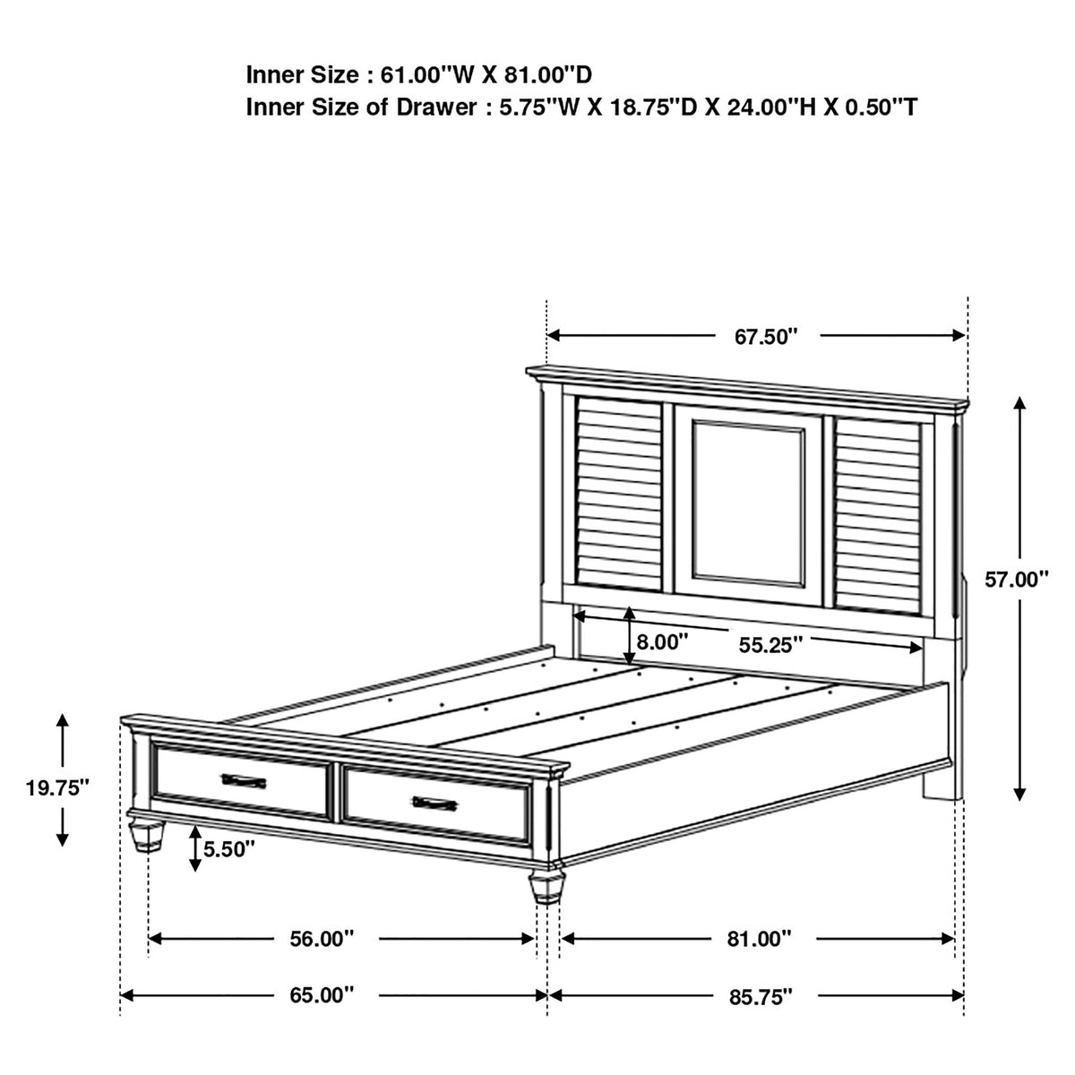 Franco Wood Storage Panel Bed Distressed White - Queen