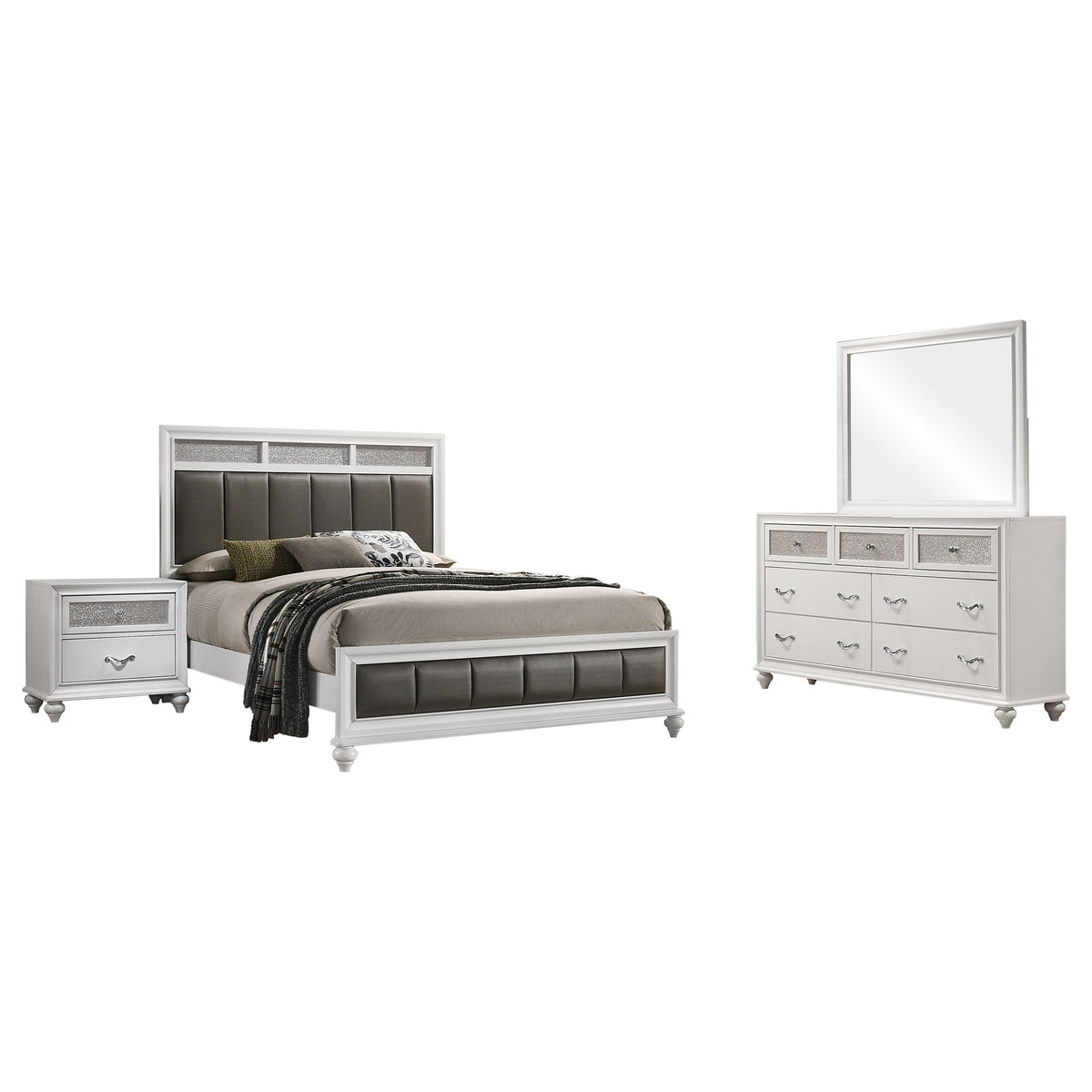 Barzini 4-piece Bedroom Set White with Wood Panel Bed - Eastern King