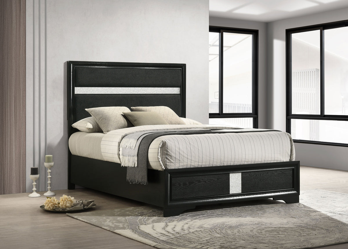 Miranda 54-inch Upholstered Panel Bed - Full, Black