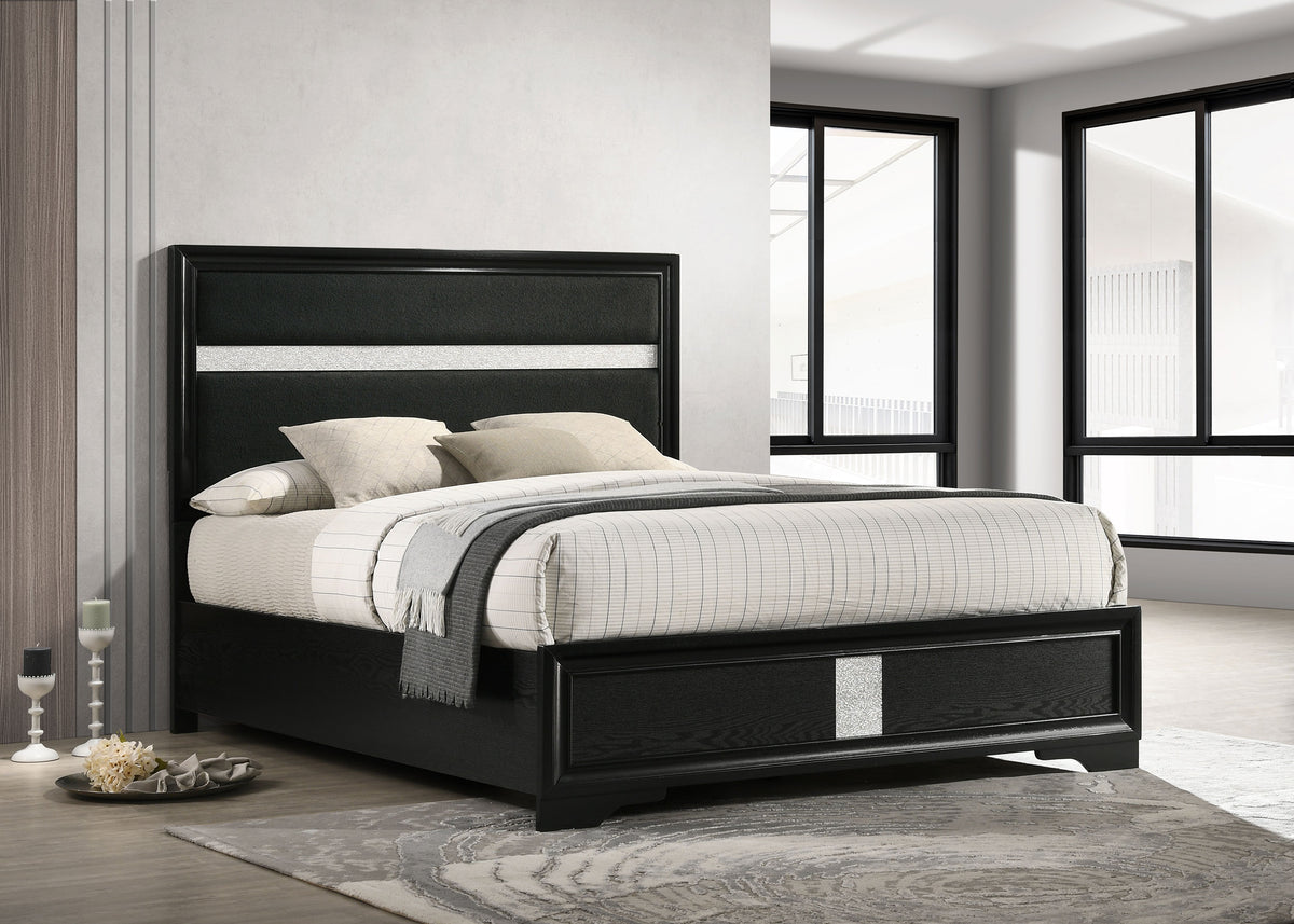 Miranda 54-inch Upholstered Panel Bed - Eastern King, Black
