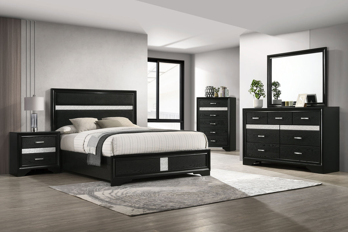 Miranda 54-inch Upholstered Panel Bed - California King, Black