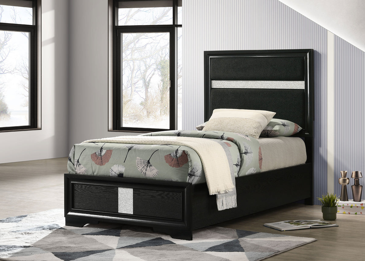 Miranda 54-inch Upholstered Panel Bed - Twin, Black