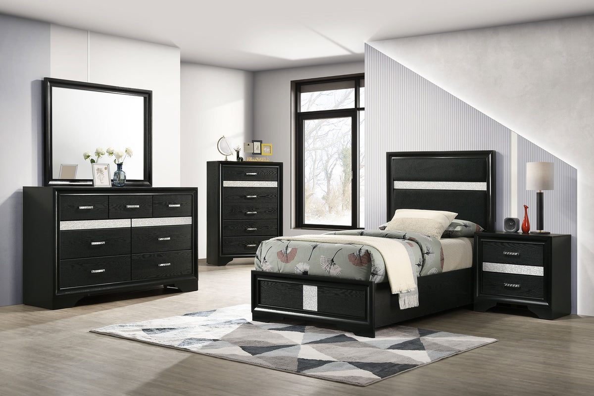 Miranda 54-inch Upholstered Panel Bed - Twin, Black