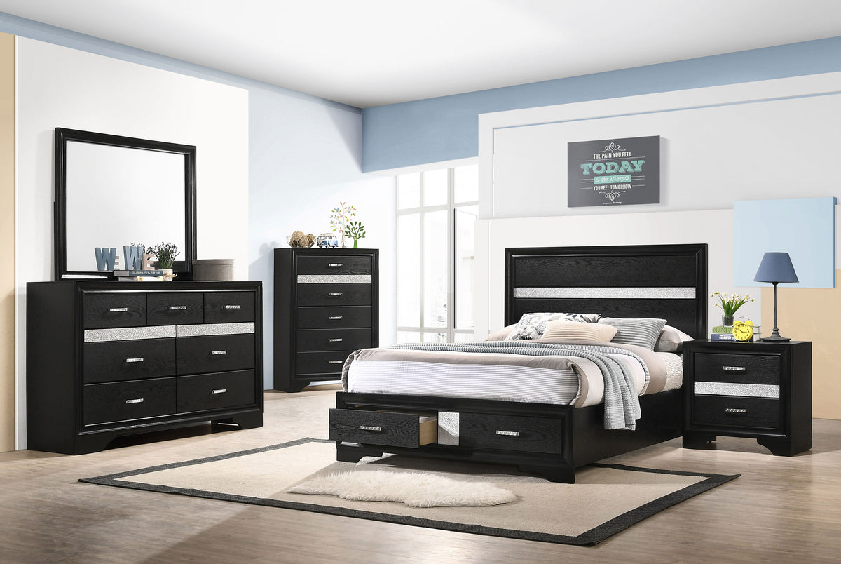 Miranda 5-piece Bedroom Set with 51-inch Wood Storage Panel Bed - Full, Black
