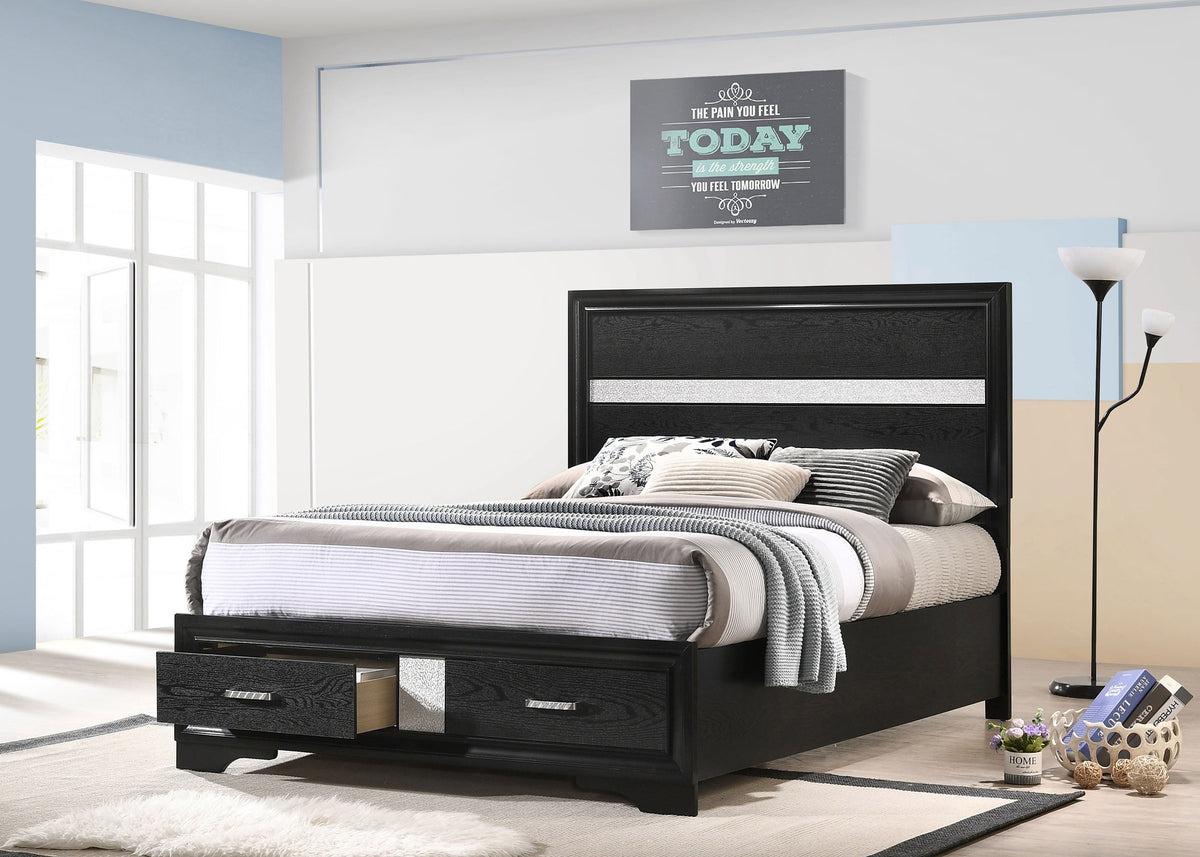Miranda 51-inch Wood Storage Panel Bed - Full, Black