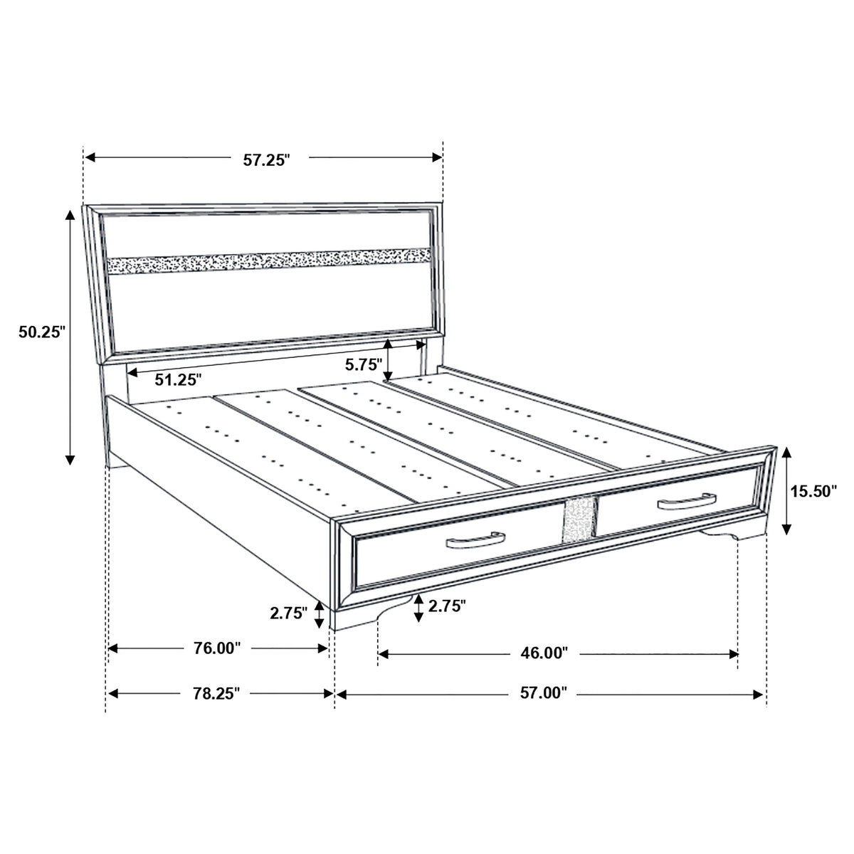 Miranda 51-inch Wood Storage Panel Bed - Full, Black