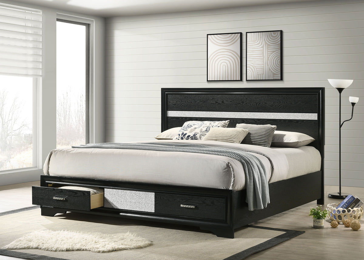 Miranda 51-inch Wood Storage Panel Bed - Eastern King, Black