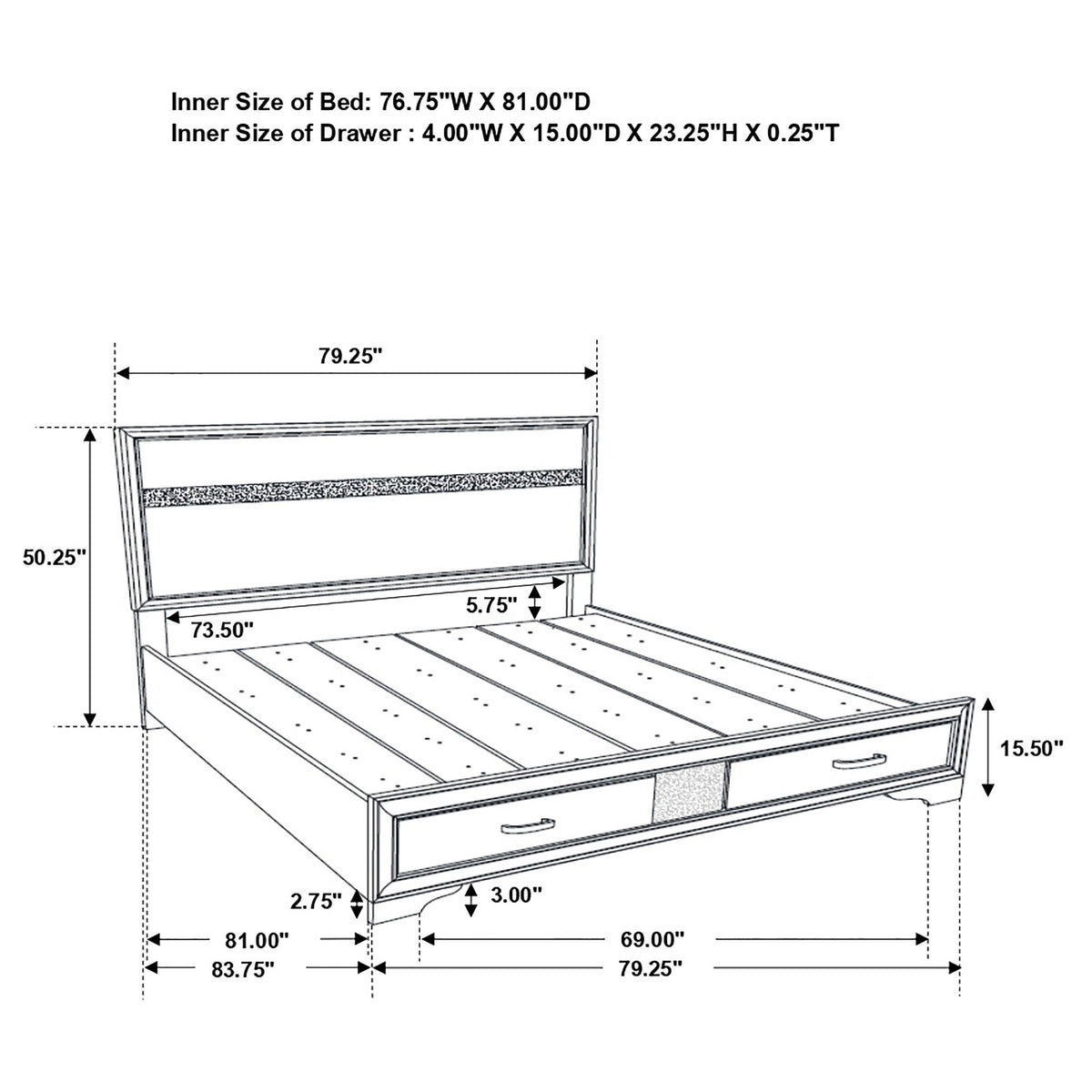 Miranda 51-inch Wood Storage Panel Bed - Eastern King, Black