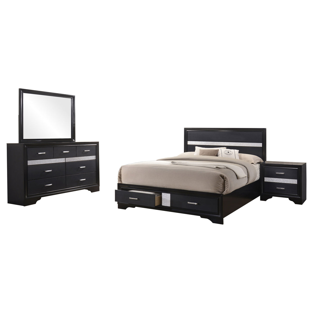 Miranda 4-piece Bedroom Set with 51-inch Wood Storage Panel Bed - California King, Black