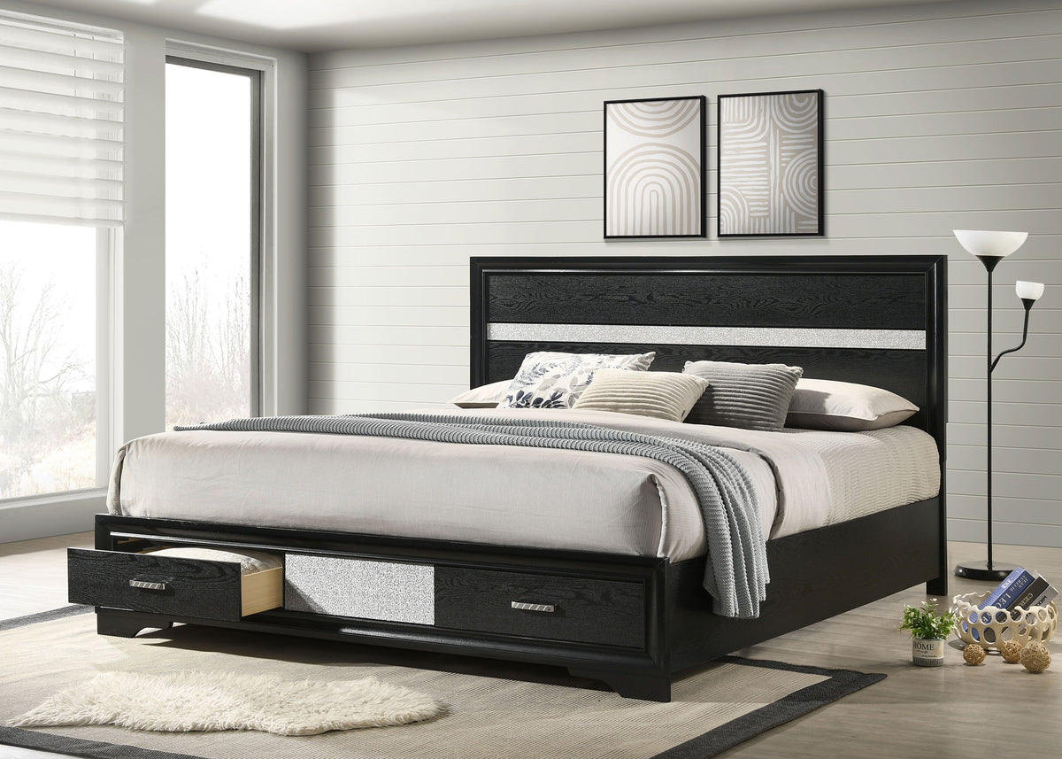 Miranda 51-inch Wood Storage Panel Bed - California King, Black