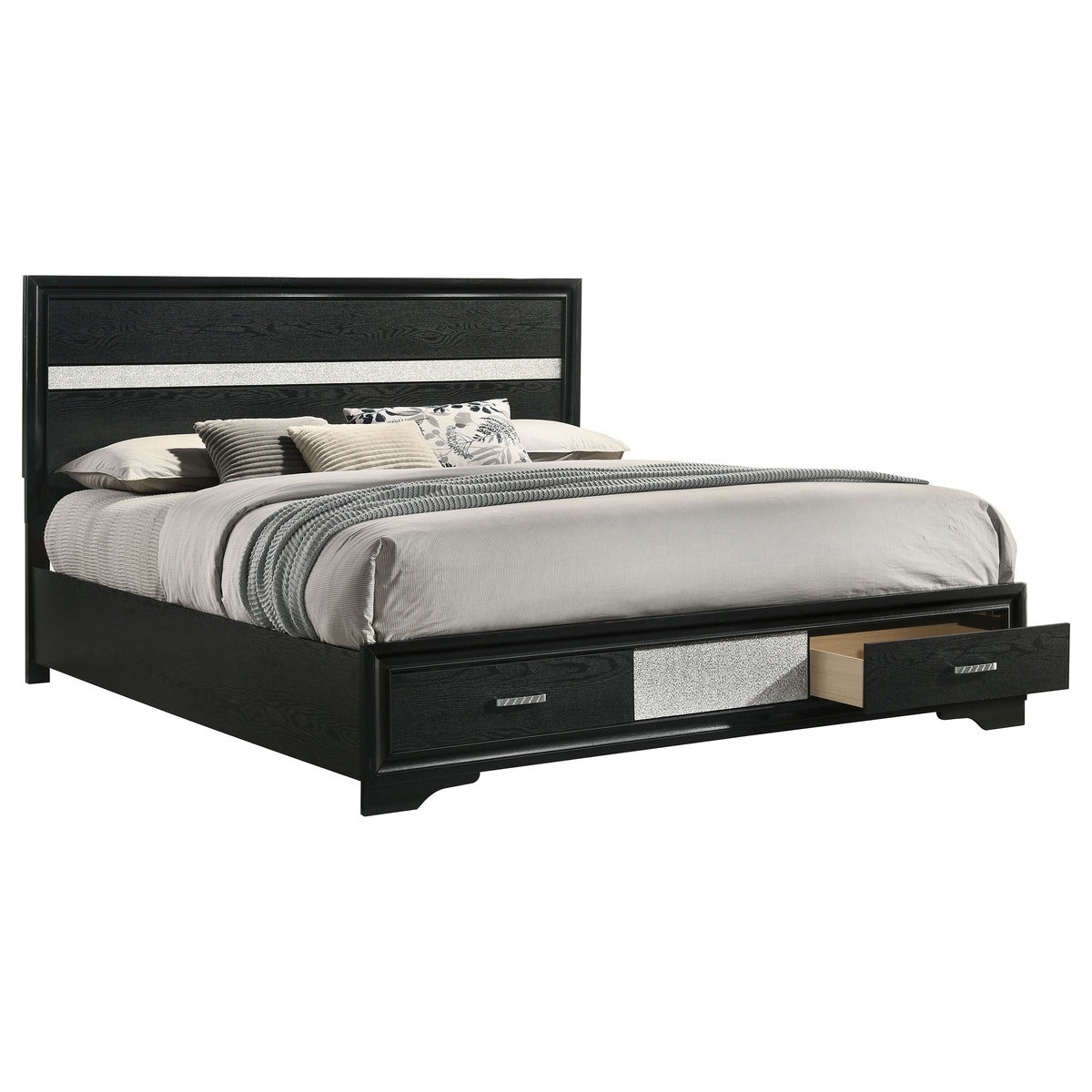 Miranda 51-inch Wood Storage Panel Bed - California King, Black
