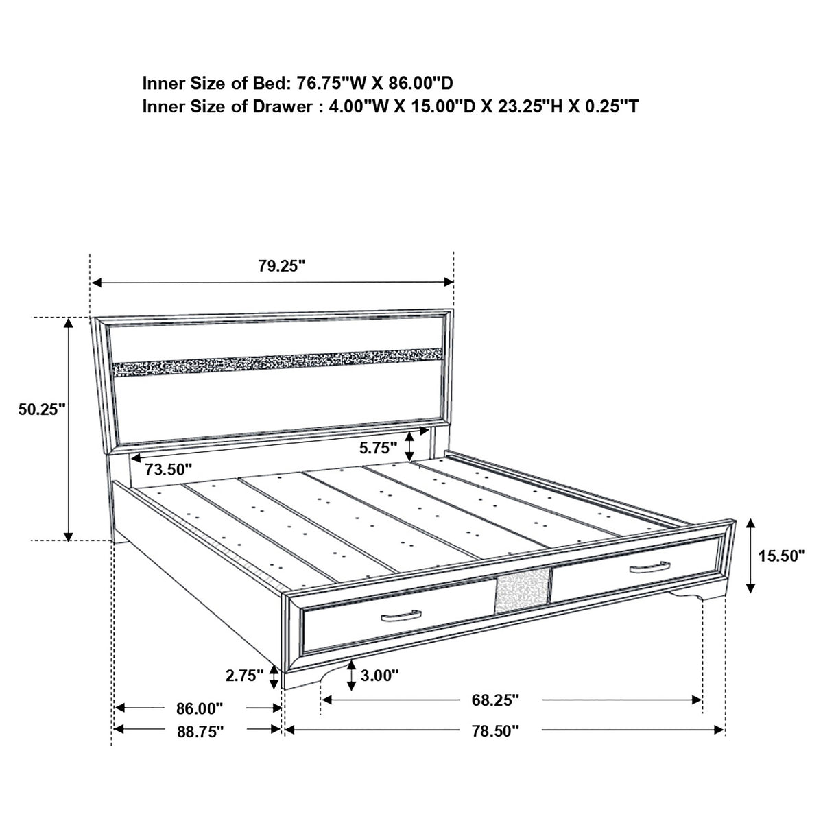 Miranda 51-inch Wood Storage Panel Bed - California King, Black