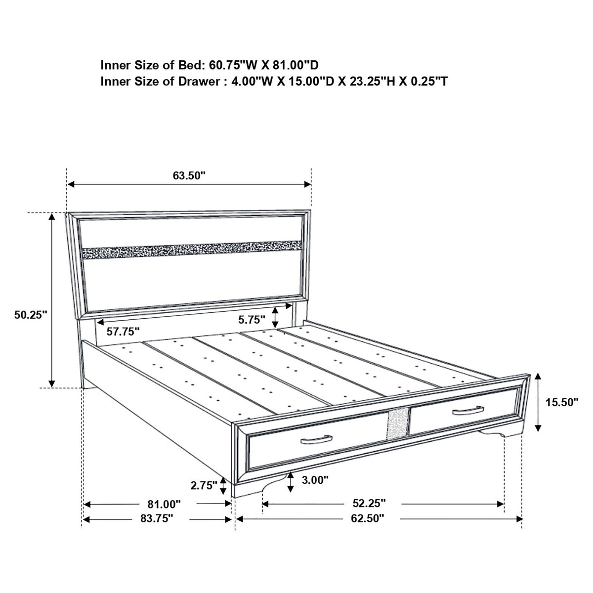 Miranda 5-piece Bedroom Set with 51-inch Wood Storage Panel Bed - Queen, Black