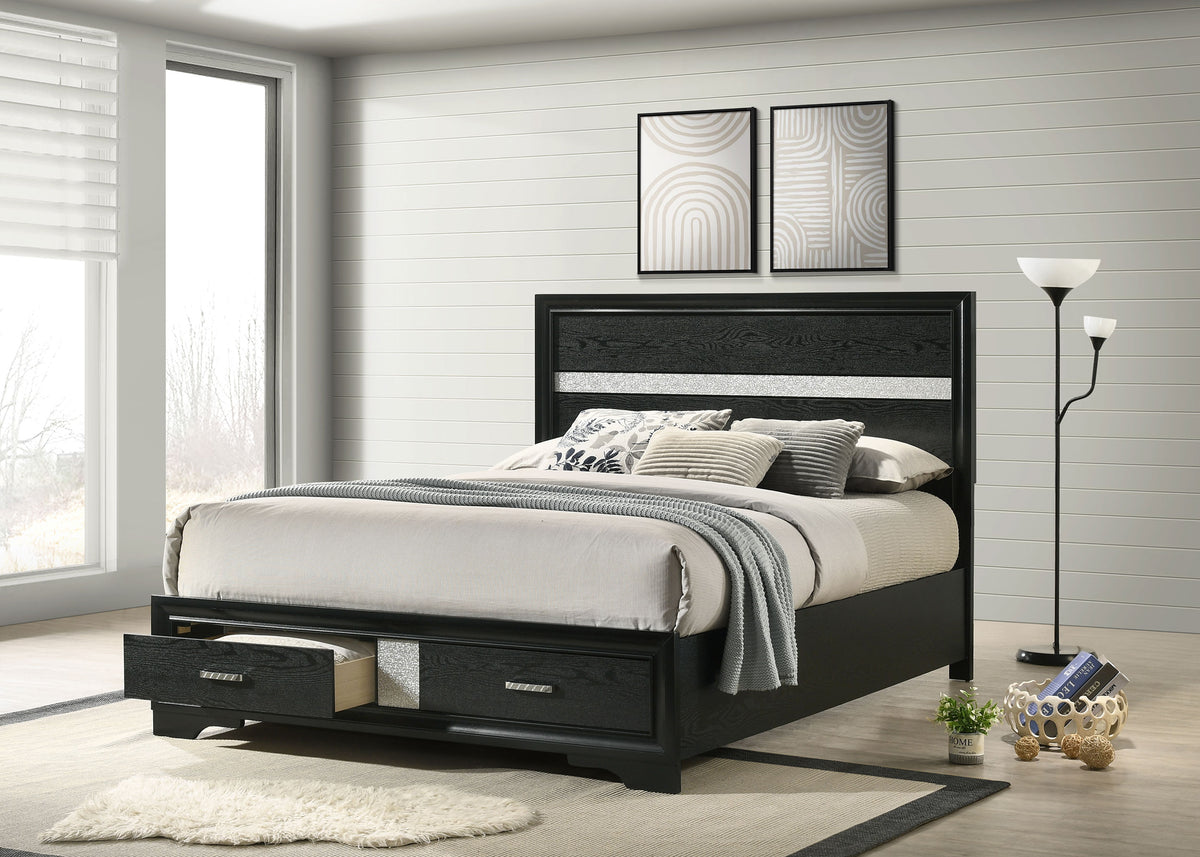 Miranda 51-inch Wood Storage Panel Bed - Queen, Black