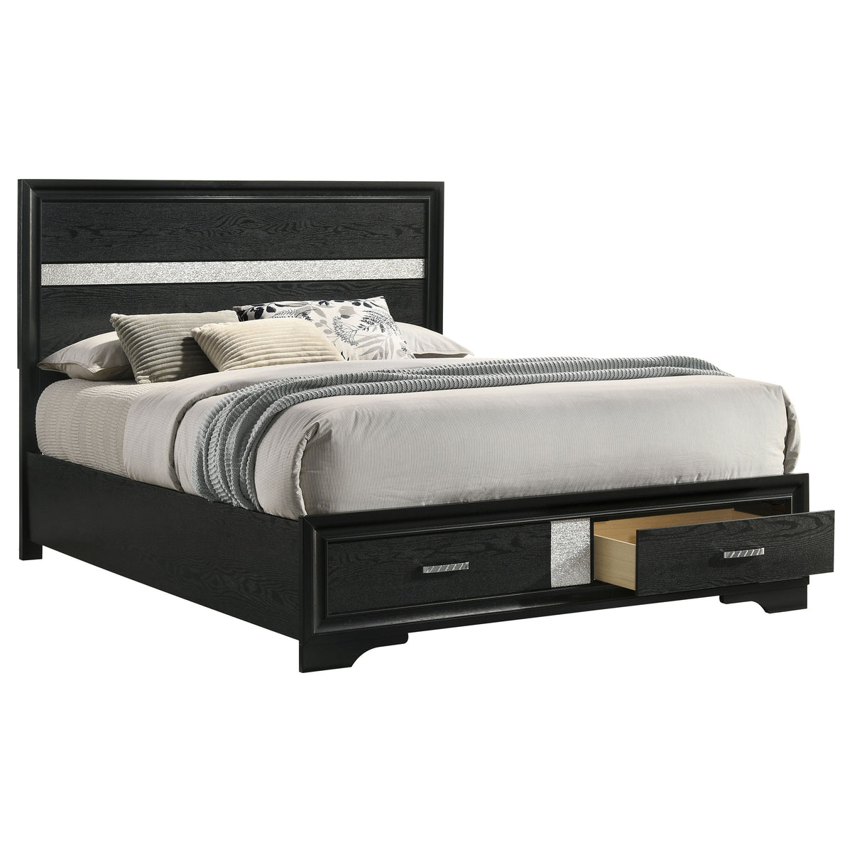 Miranda 51-inch Wood Storage Panel Bed - Queen, Black