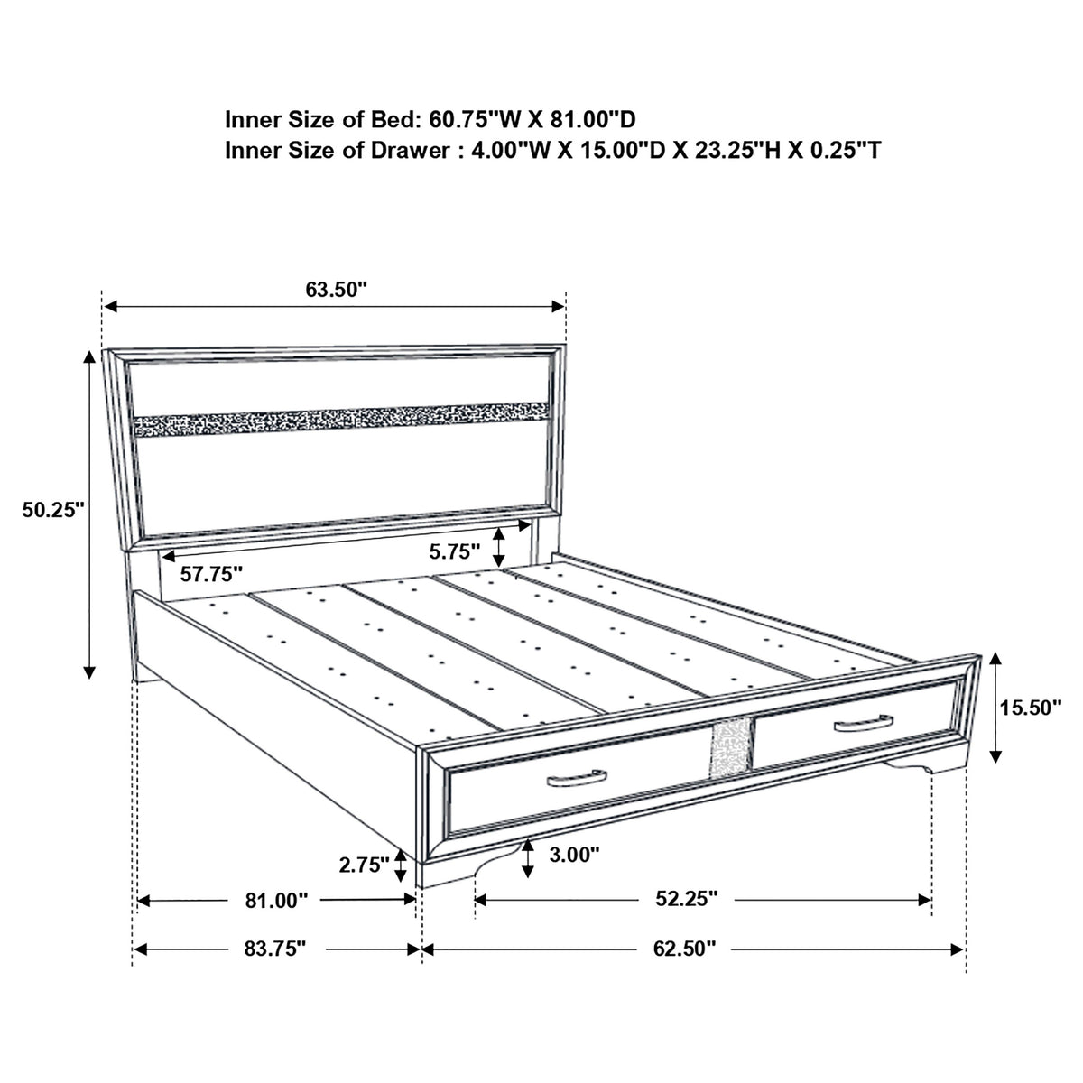 Miranda 51-inch Wood Storage Panel Bed - Queen, Black
