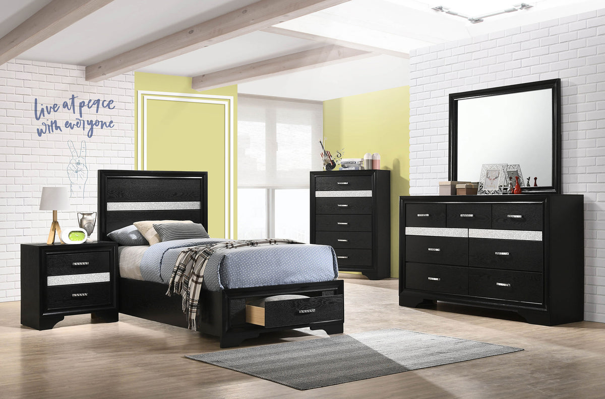 Miranda 5-piece Bedroom Set with 51-inch Wood Storage Panel Bed - Twin, Black