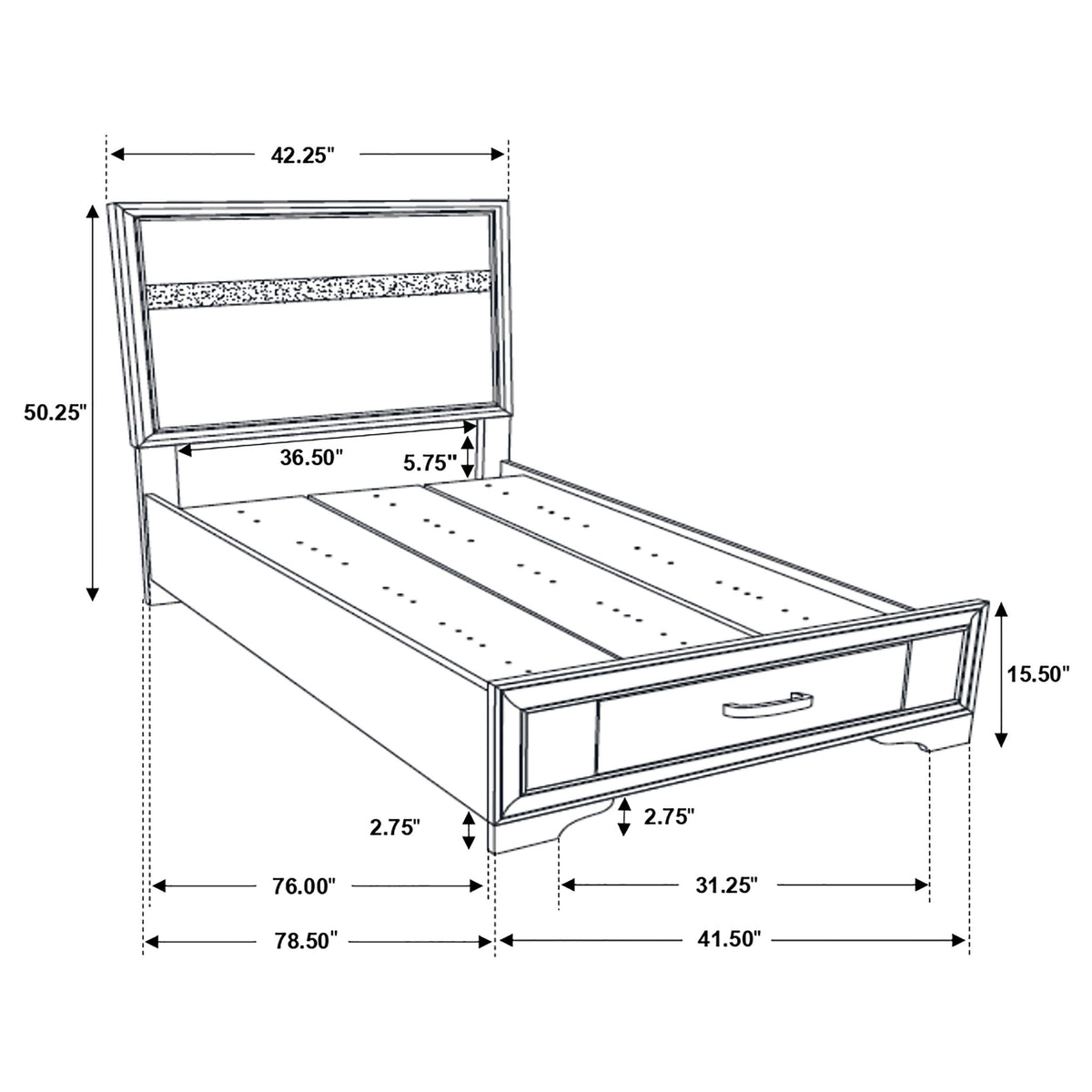 Miranda 5-piece Bedroom Set with 51-inch Wood Storage Panel Bed - Twin, Black