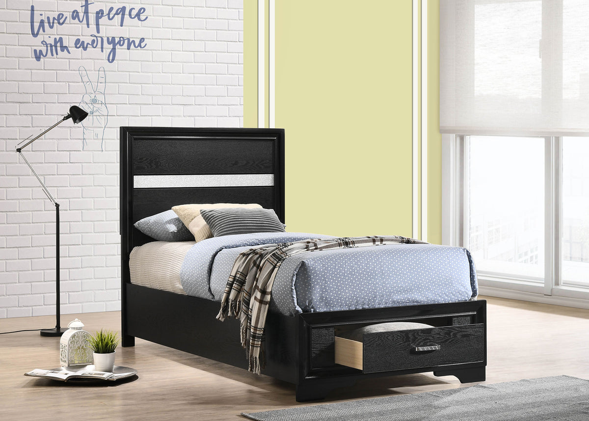 Miranda 51-inch Wood Storage Panel Bed - Twin, Black