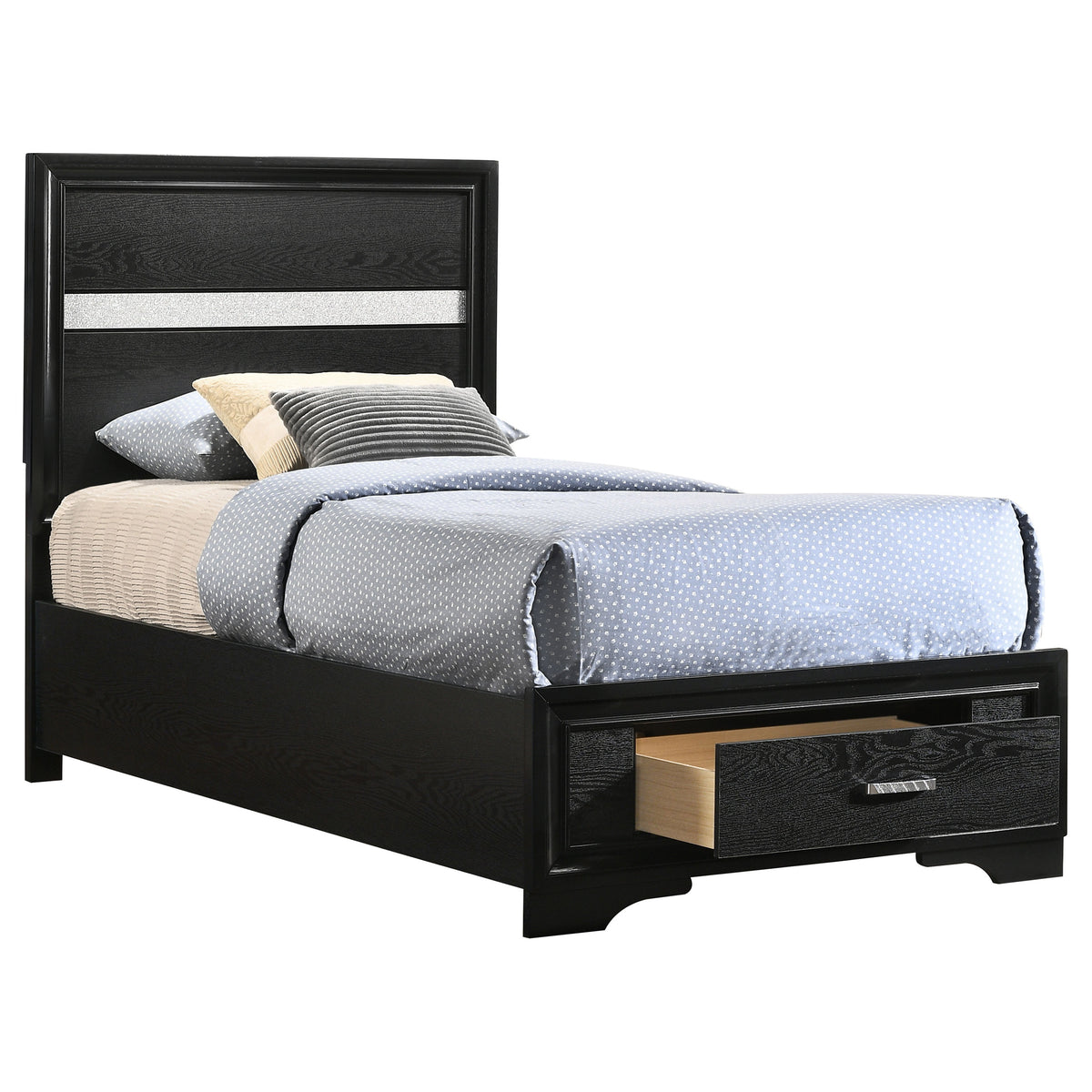 Miranda 51-inch Wood Storage Panel Bed - Twin, Black