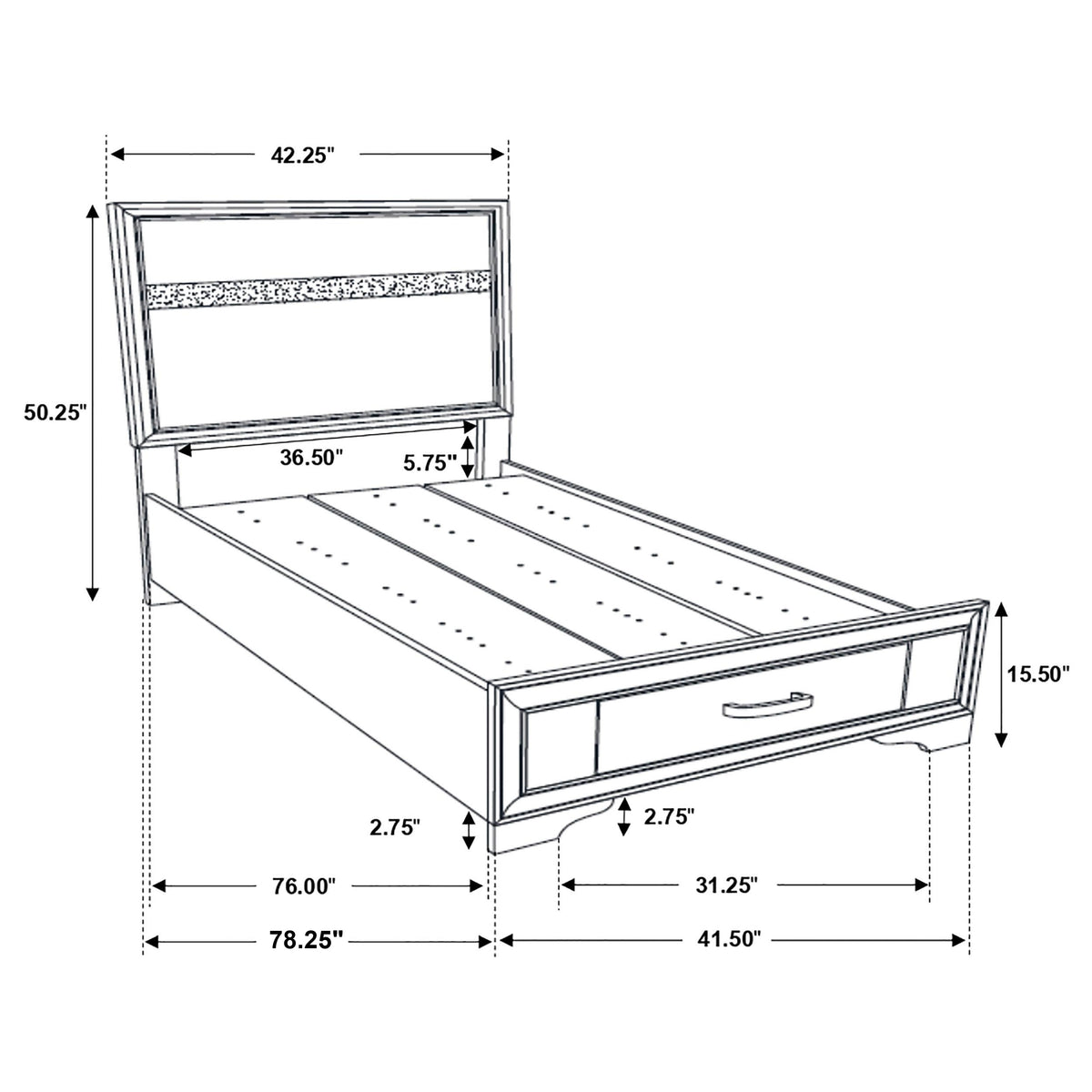 Miranda 51-inch Wood Storage Panel Bed - Twin, Black