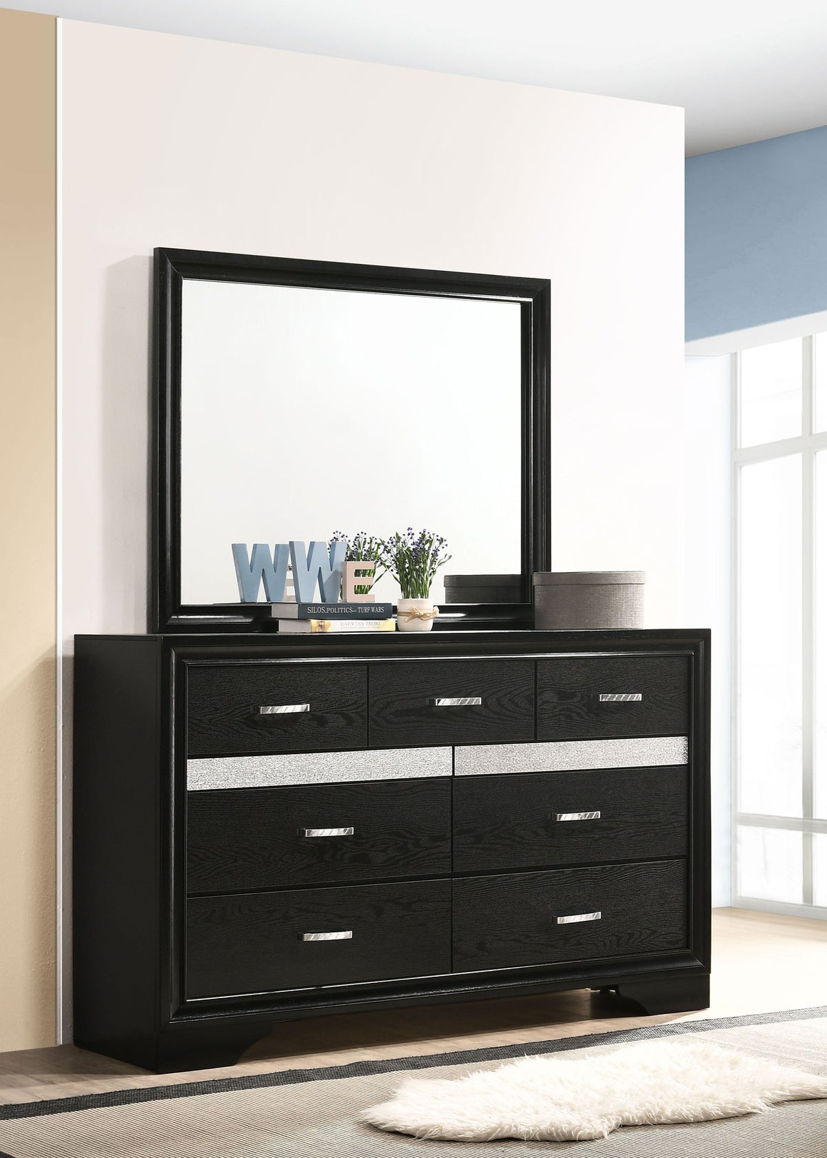 Miranda 9-drawer Dresser - Black, With Mirror