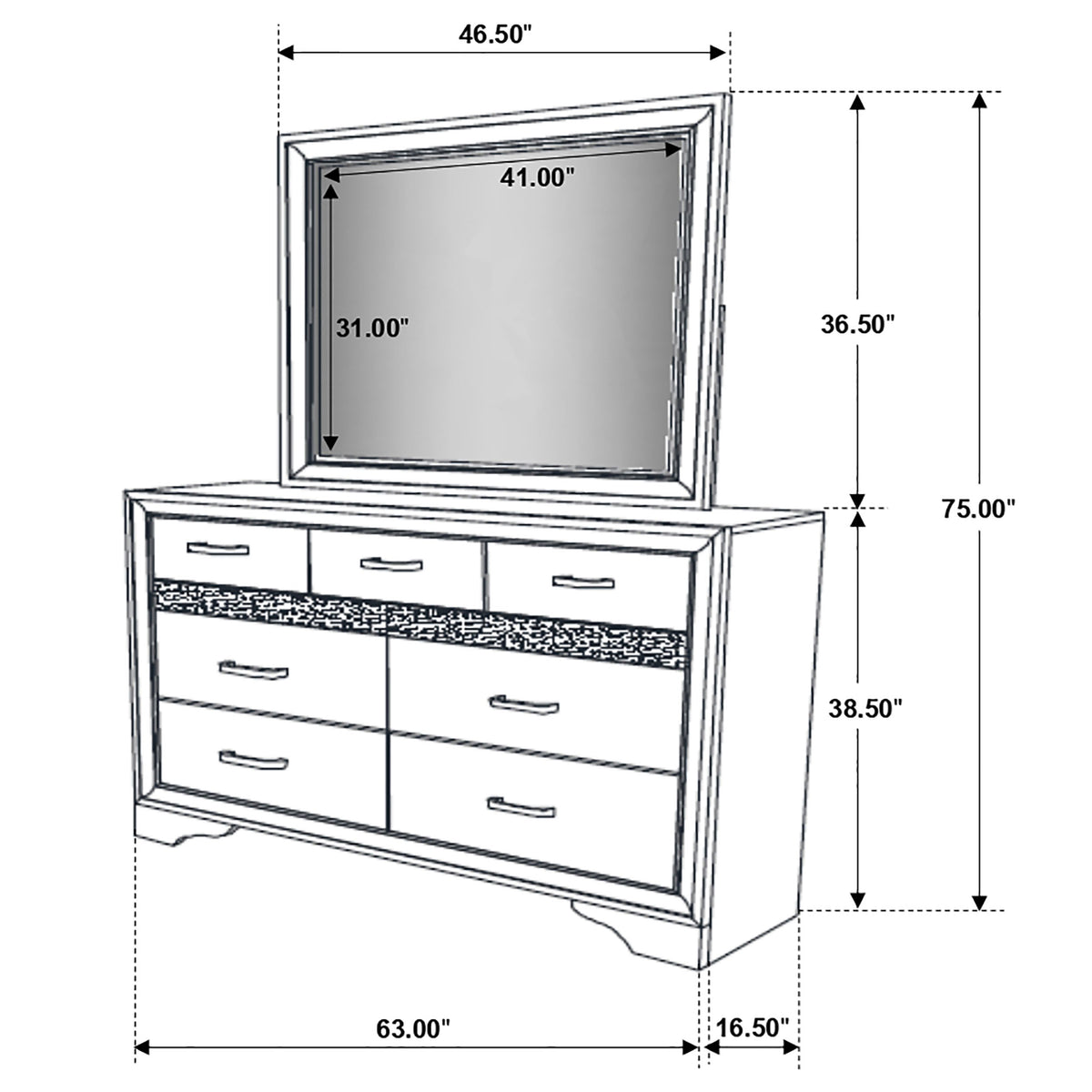 Miranda 9-drawer Dresser - Black, With Mirror