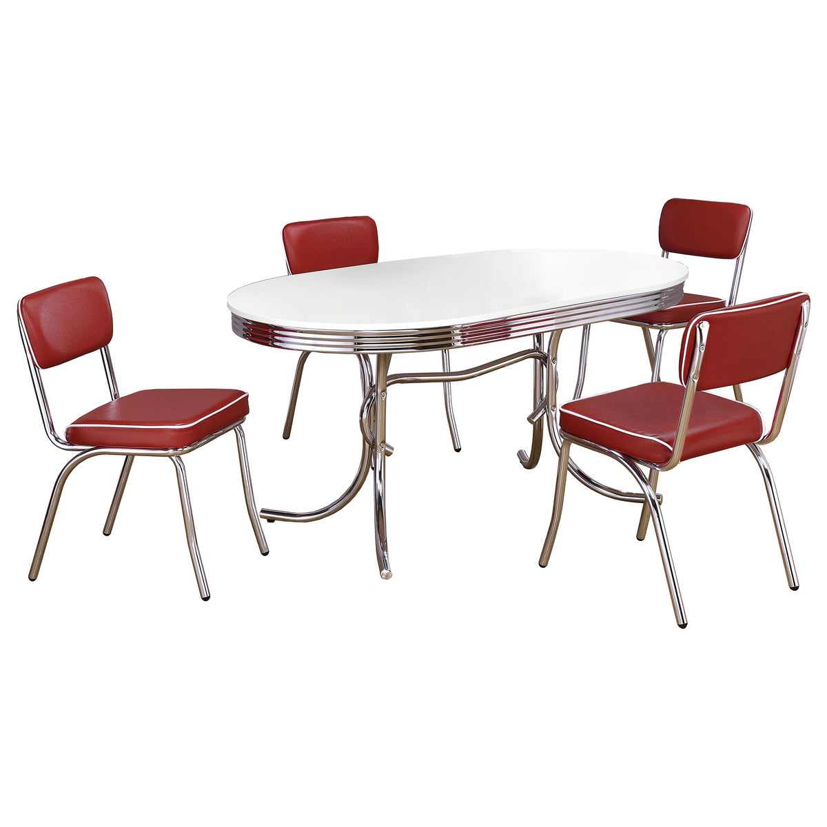 Retro 5-piece Oval Dining Table Set White - Red