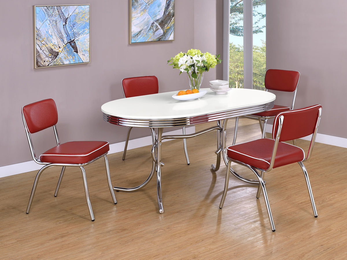Retro 5-piece Oval Dining Table Set White - Red