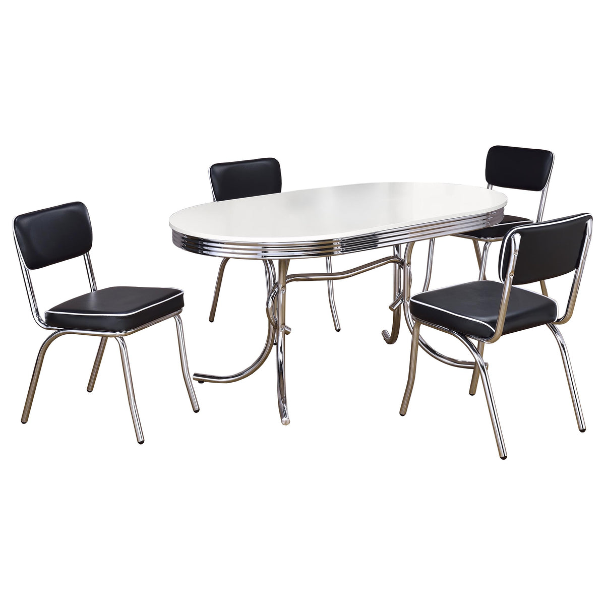 Retro 5-piece Oval Dining Table Set White - Black