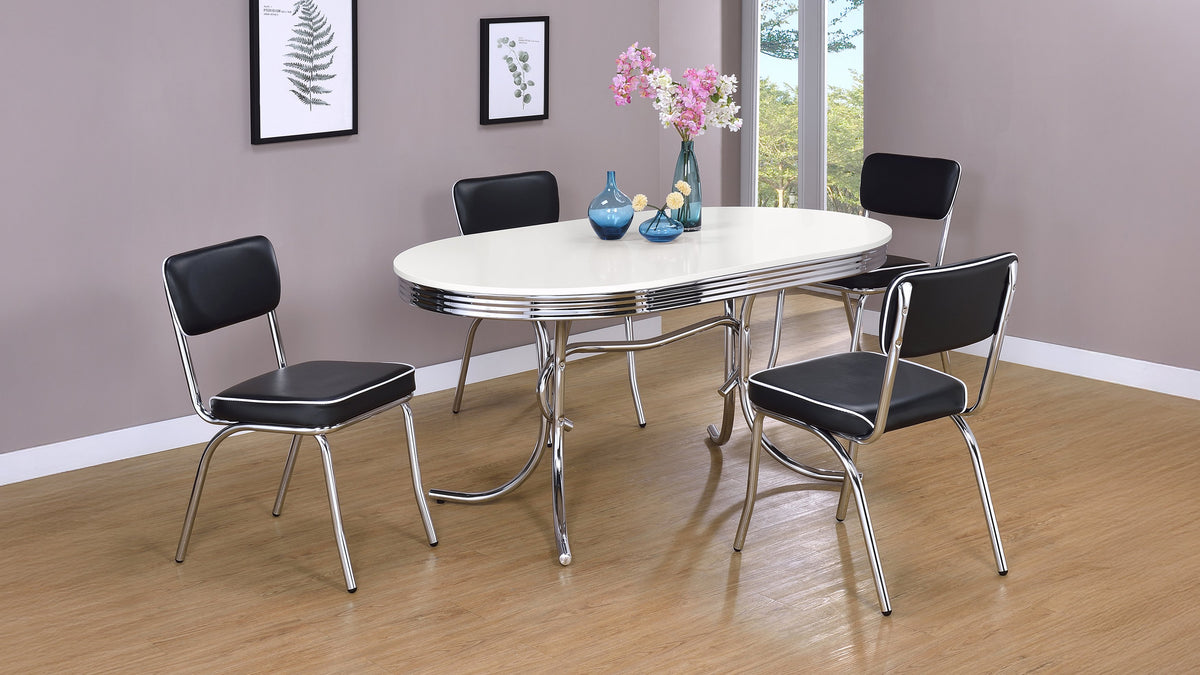 Retro 5-piece Oval Dining Table Set White - Black
