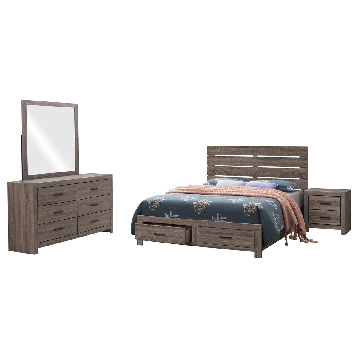 Brantford 4-piece Bedroom Set with Storage Panel Bed - Eastern King, Barrel Oak