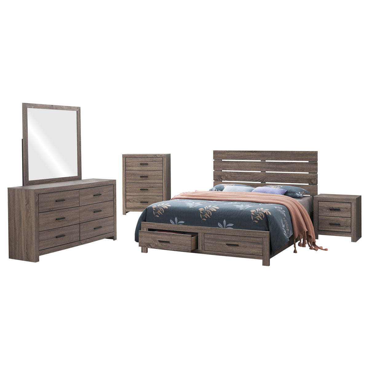 Brantford 5-piece Bedroom Set with Storage Panel Bed - Eastern King, Barrel Oak