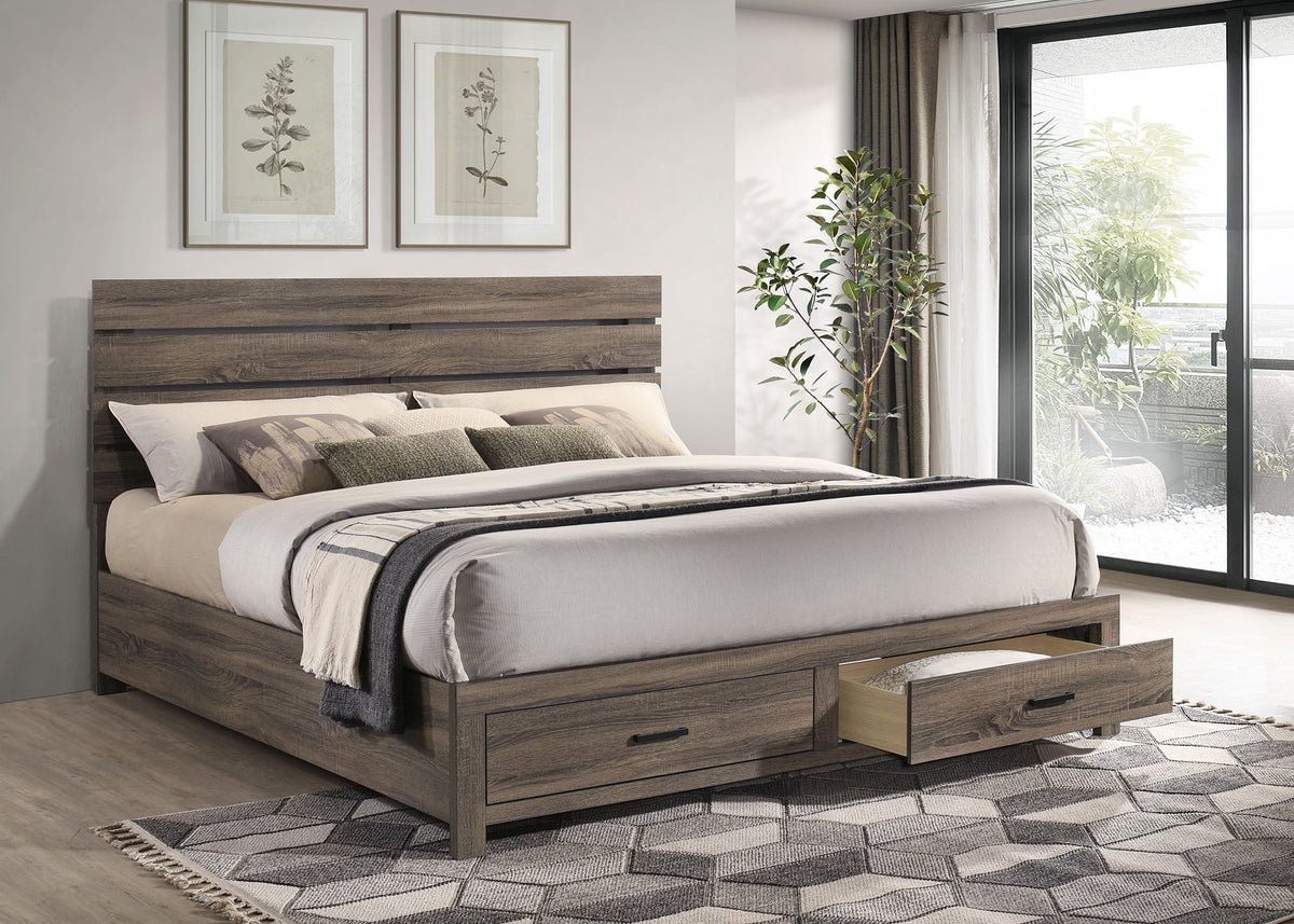 Brantford Wood Storage Panel Bed - Eastern King, Barrel Oak