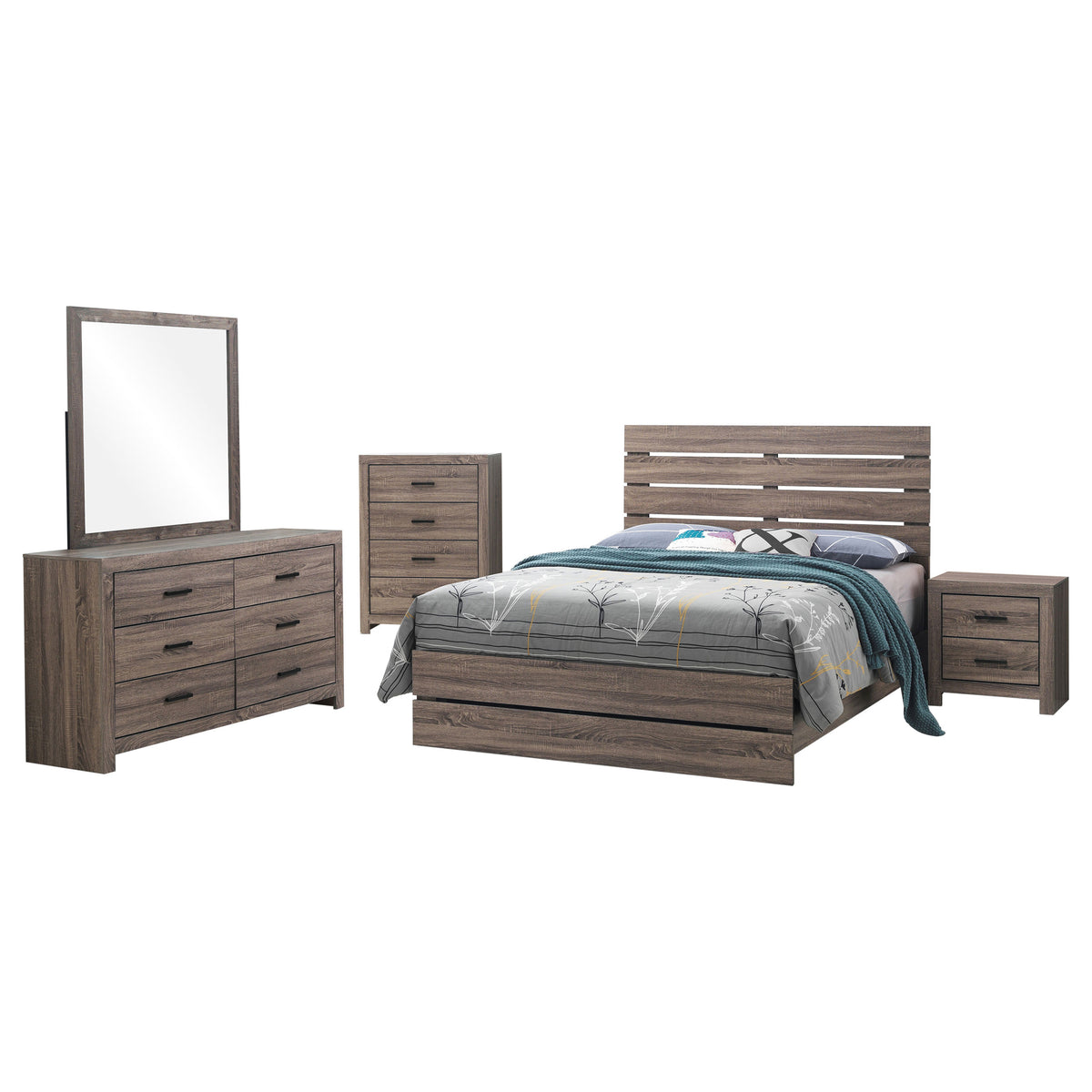 Brantford 5-piece Bedroom Set with Panel Bed - Eastern King, Barrel Oak
