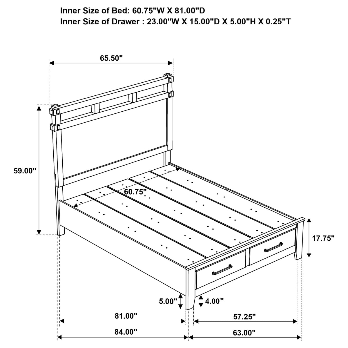 Hazlewood 59-inch Storage Bed Vineyard Oak - Queen
