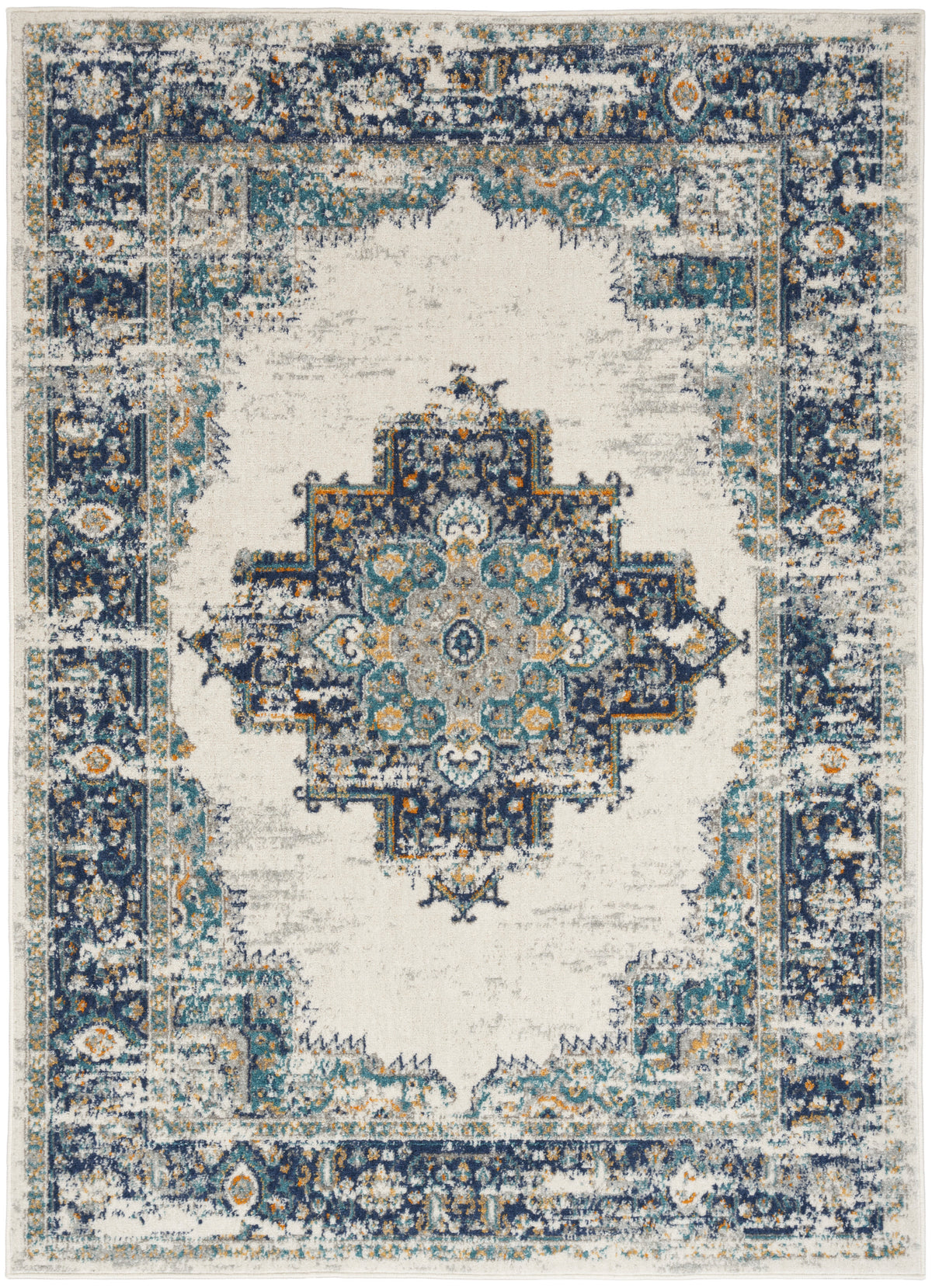 Passion PSN03 Ivory Grey Blue Rug - Rectangle